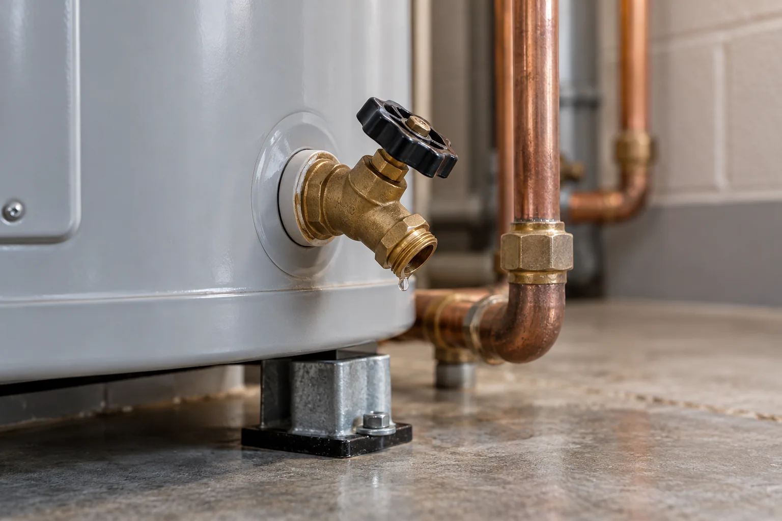 Water heater valve with a slow drip at the connection
